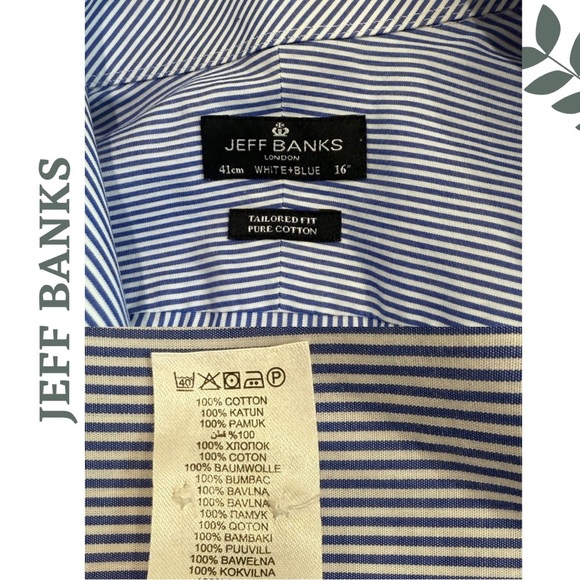 Jeff Banks Tailored Fit Dress Shirt - White + Blue Pinstripe - 16 / 41cm - Picture 6 of 6